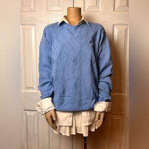 IZOD Light Blue Cotton Oversized Diamond Knit Crewneck Grandpa Sweater - Size L